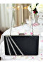 Stylish and Eye-Catching Black Satin Evening Bag with Silver Stones - 4
