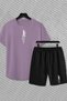 Behind printed unisex shorts t-shirt bottom top set
