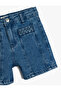 Cotton High Waisted Denim Shorts with Knit Detail - 3