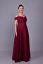 Burgundy Floral Tulle Detail Off-Shoulder Strap Boat Neck Maxi Length Flared Evening Dress - 5