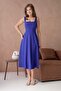 Women's Thick Strapped Square Neck Midi Length Flared Cut Cobalt Blue Dress 151 - 8