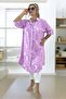فستان تونيك طويل الأكمام بتصميم أوراق، مُزرر من الأمام، قابل للطي، بمقاس كبير - 4