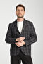 Galileo Men's Anthracite Check Plaid Mono Collar Non-Stretch Fabric Thick Fabric Slim Fit Blazer Jacket - 3