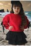 Children's Girl's Suit with Ribbon Sleeves and Skirt - 5