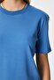 Women's Rise Decorative Collar Tok Texture 100% Cotton Blue T-Shirt - 2