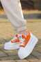FRM-018 High-Soled Lace-Up Orange Linen Sneakers - 3