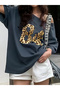 Women's Off Shoulder Boat Neck Leopard 84 Printed T-Shirt