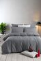 Double Duvet Cover Set with Elastic Sheets Satin Black