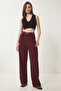 Belted Comfortable Palazzo Knitted Trousers Bordo Lrv0093 - 2