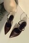 Pure Bitter Brown Matte Leather Pointed Toe Short Block Heeled Women's Shoes - 4