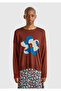 Women's Brown Viscose Blended Floral Patterned Sweater
