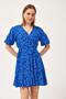 Balloon Sleeve Skirt Detailed Double Breasted Mini Woven Dress Blue - 2