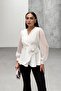 Women's Floral Detailed Sleeves Chiffon Blouse - 3