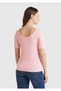 Women's Pink Cotton Blend Knitted Slim Fit Wide Collar T-Shirt - 3