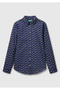 Women's Navy Blue 100% Cotton Patterned Cuffed Regular Fit Muslin Shirt - 2