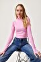 Stretchy Knitted Blouse with Finger Detail Pink