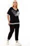 Butterfly Pattern Stone Embroidered Short Sleeve V-Neck Pocket Comfortable Tracksuit with Elastic Waistband and Lacing - 5