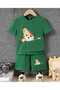 Zippered Teddy Bear Printed 100% Cotton Children's Top and Bottom Set - 3