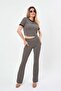 Patterned Crop Blouse and Pants Set, Cotton Thin Knitwear Set - 2