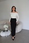 White Collar Gathered Slit Midi Length Premium Dress - 4