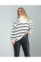 White Stand Collar Striped Knitwear Sweater - 3
