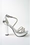 Ba04481 Silver Women's Ankle Cross Stone Evening Dress Platform 11cm Heeled Shoes - 5