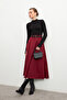 Women's Burgundy Shiny Puff Scuba Flared Skirt - 3