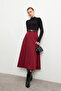 Women's Burgundy Shiny Puff Scuba Flared Skirt - 8
