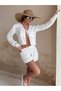 Women's Ecru Lace-Up Shorts Pareo Beach Bottom Top Set - 3