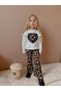 Girl's Heart Modeled Tulle Detail Leopard Spanish Leg Leggings Suit - 2