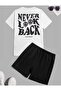 White Back Never Look Printed Bottom Top Shorts T-Shirt Set