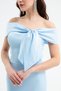 Women's Baby Blue Slim Fit Collar Detailed Promise Engagement Wedding Evening Dress - 4
