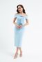 Women's Baby Blue Slim Fit Collar Detailed Promise Engagement Wedding Evening Dress