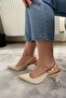 Women's Motto Red Skin Pointed Toe Open Back 8 cm Heeled Shoes - 5