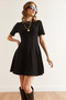 Women's Black Piece Trend Mini Flared Dress Elb- 19002344 - 4