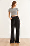 Women's Black Lace-Up Pocketed Thick Ribbed Loose Pajama Bottoms Pjma-0000003 - 3