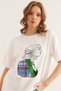 Women's White Plaid Detailed Comfortable Fit T-Shirt Tsh- 19000838