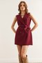 Women's Burgundy Lined Belted Fleto Pocket Long Vest Ylk- 19000053 - 6