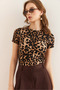 Women's Leopard Stone Crew Neck Short Sleeve Leopard T-Shirt Tsh- 19000841 - 2