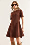 Women's Brown Piece Trend Mini Flared Dress Elb- 19002344 - 4