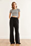Women's Black Lace-Up Pocketed Thick Ribbed Loose Pajama Bottoms Pjma-0000003 - 4