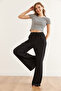 Women's Black Lace-Up Pocketed Thick Ribbed Loose Pajama Bottoms Pjma-0000003 - 6