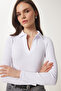 Women's White Polo Neck Corded Knitted Blouse GT00111 - 3