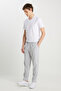 Men's Grey Melange-White Cotton Comfortable V-Neck Waist Elastic Pocket Pajamas Set
