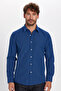 Modern Slim Fit Long Sleeve Cotton Easy-Iron Dobby Men's Sax Blue Shirt - 3