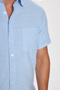 Men's Regular Fit Classic Cut 100% Cotton Linen Texture Pocket Blue Shirt - 3