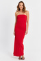 Women's Black Deep Slit Frilly Strapless Midi Dress YEL221297 - 5