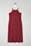 Bordo Halter Yaka Bürümcük Dokulu Kumaş Maxi Boy Örme Büyük Beden Elbise TBBSS25AH00006 - 7