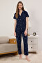 Navy Blue Galaxy Patterned Knitted Pajamas Set Thmss25Pt00380 - 2