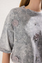 Gri Kalın Pamuklu Yıkamalı Çiçekli Relaxed/Rahat Kalıp Crop Örme T-Shirt TWOSS25TS00131 - 3